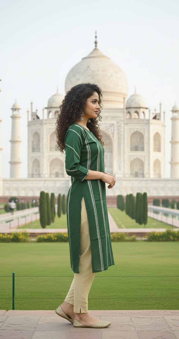 Linen 2-Piece Set with Elegant Gota Work – Perfect Blend of Tradition & Style (BOTTLE GREEN) (45)