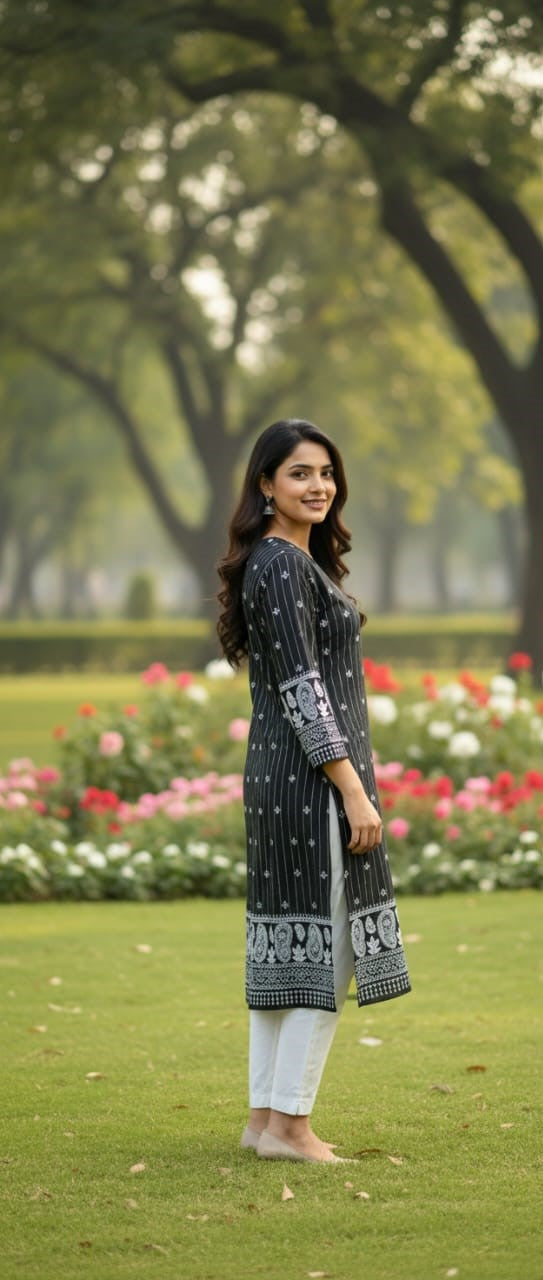 Steam Printed Linen 2-Piece Outfit for Girls (BLACK WHITE) (68)