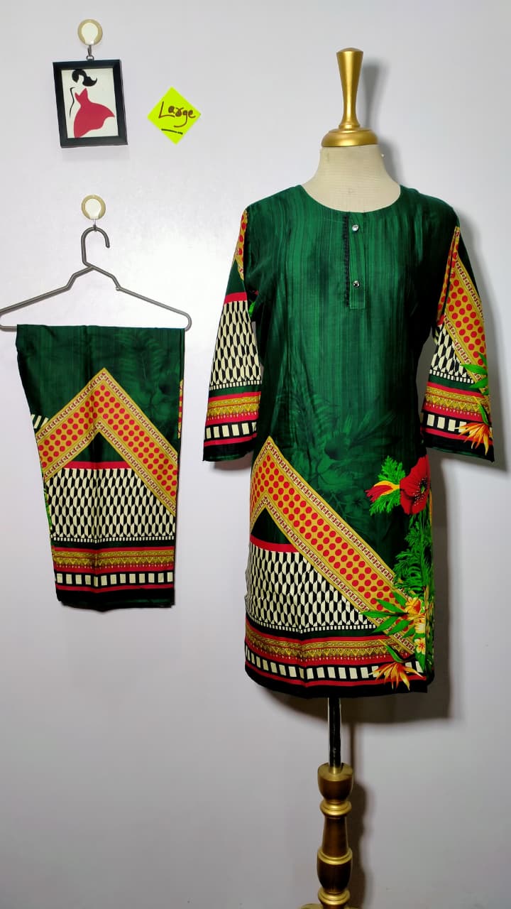 Elegant Stitched Printed Linen Dress β Large Size | Ready to Wear (8)
