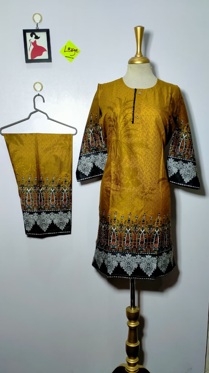 Elegant Stitched Printed Linen Dress β Large Size | Ready to Wear (10)