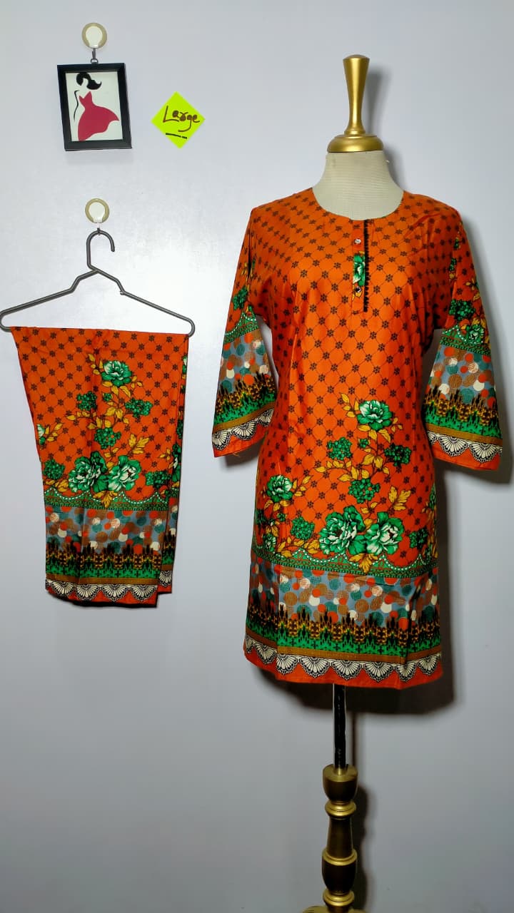 Elegant Stitched Printed Linen Dress β Large Size | Ready to Wear (9)