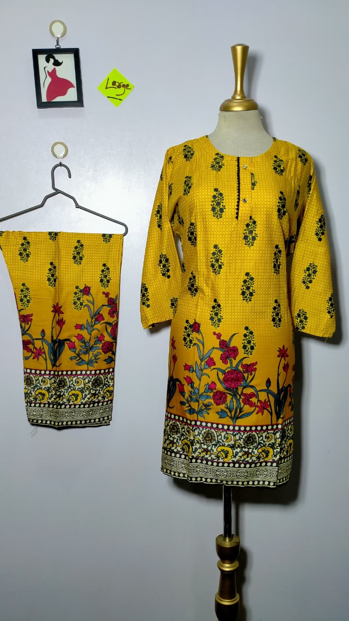 Elegant Stitched Printed Linen Dress β Large Size | Ready to Wear (2)