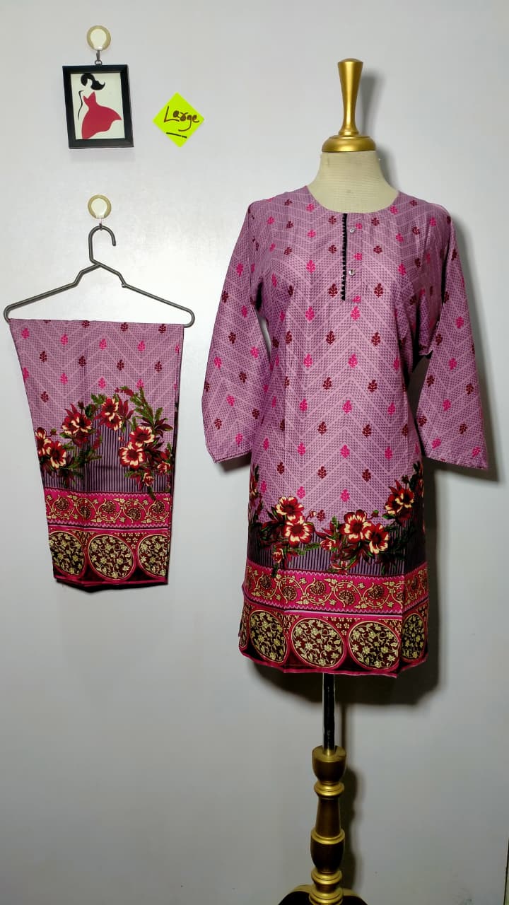 Elegant Stitched Printed Linen Dress β Large Size | Ready to Wear (3)