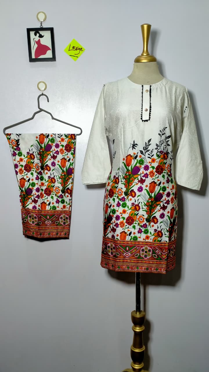 Elegant Stitched Printed Linen Dress β Large Size | Ready to Wear (5)
