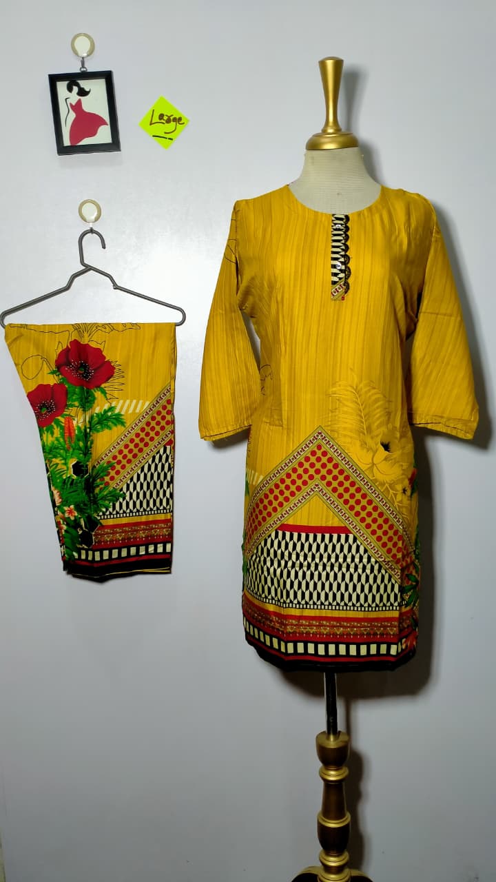 Elegant Stitched Printed Linen Dress β Large Size | Ready to Wear (6)