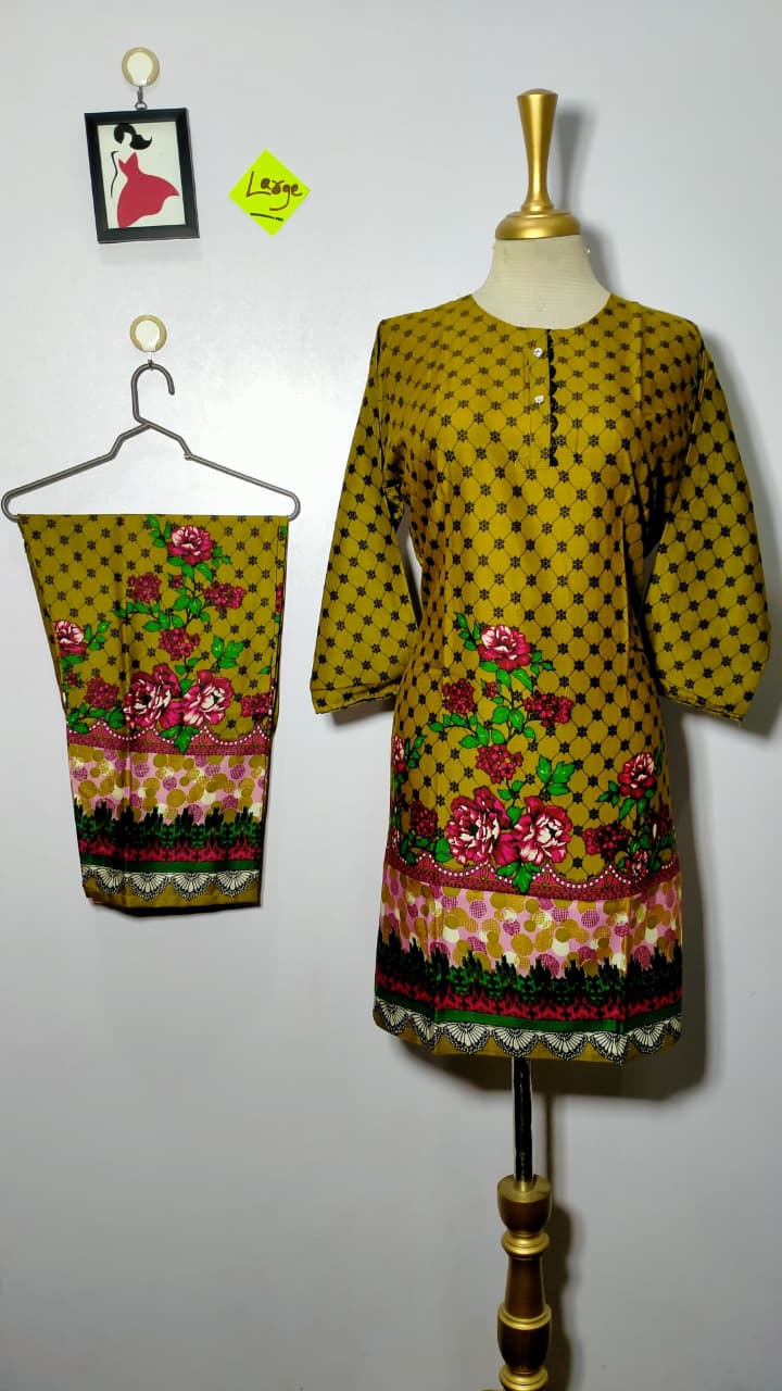 Elegant Stitched Printed Linen Dress β Large Size | Ready to Wear (1)