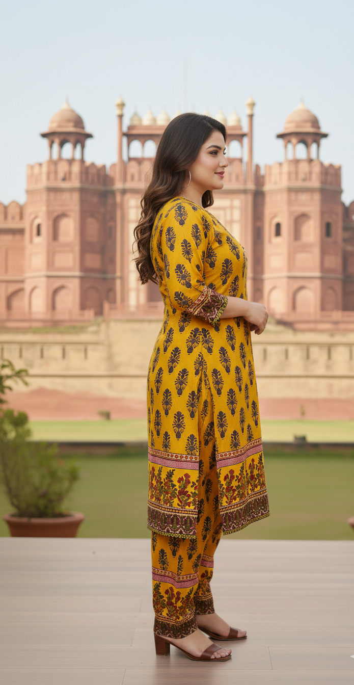 Elegant Stitched Printed Linen Dress – Large Size | Ready to Wear (2)