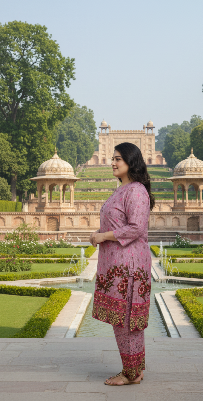 Elegant Stitched Printed Linen Dress – Large Size | Ready to Wear (3)