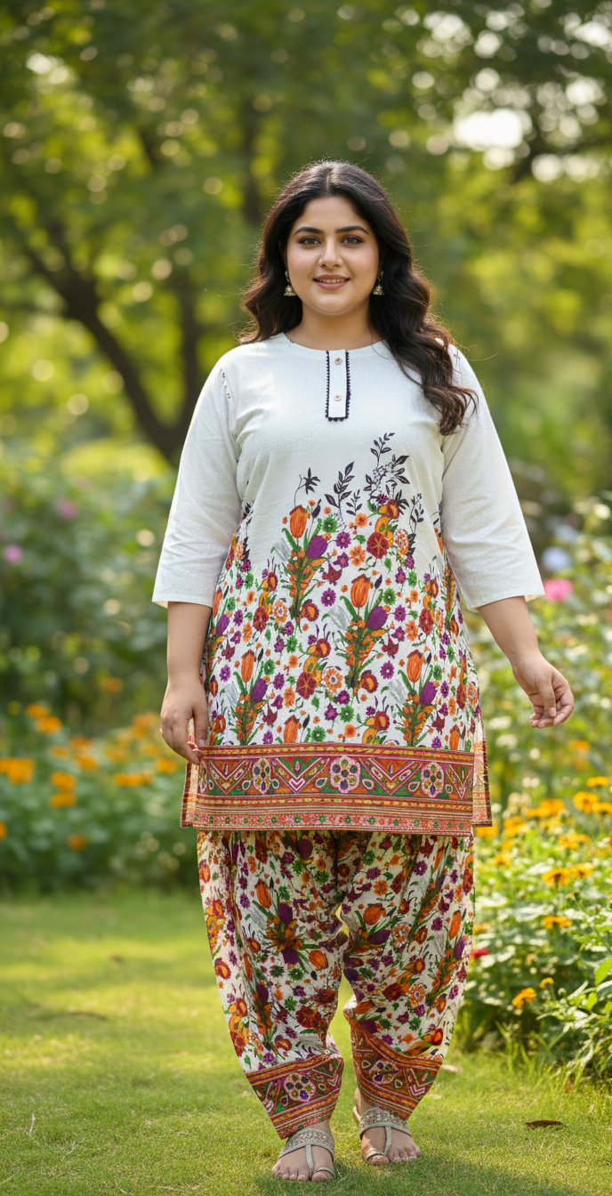 Elegant Stitched Printed Linen Dress – Large Size | Ready to Wear (5)