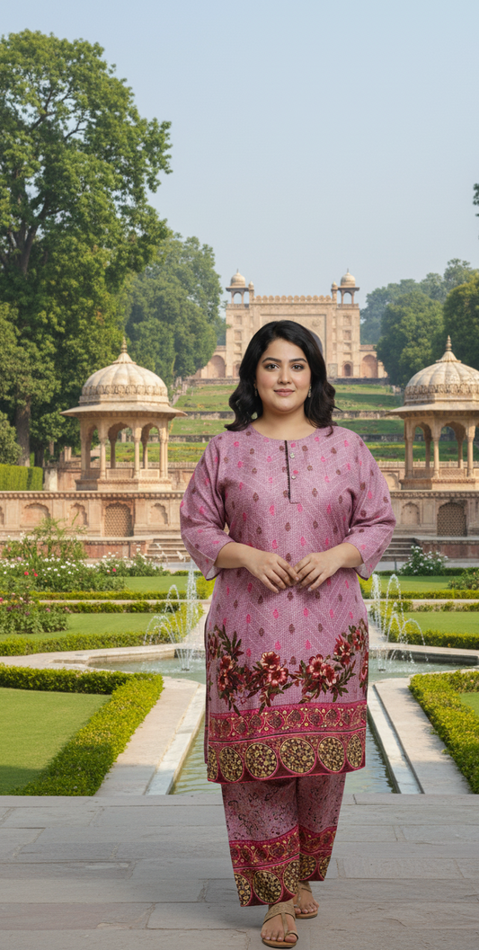 Elegant Stitched Printed Linen Dress – Large Size | Ready to Wear (3)