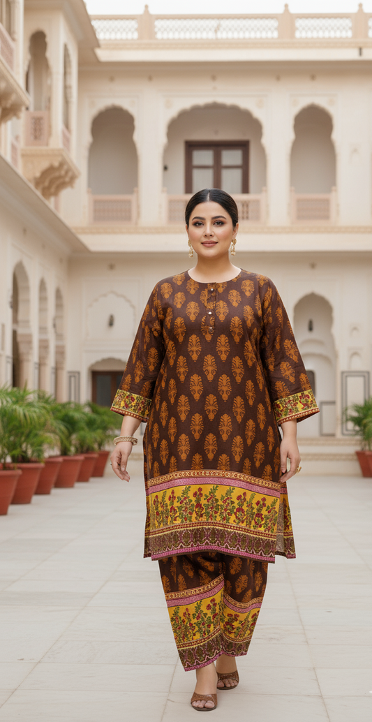 Elegant Stitched Printed Linen Dress – Large Size | Ready to Wear (4)