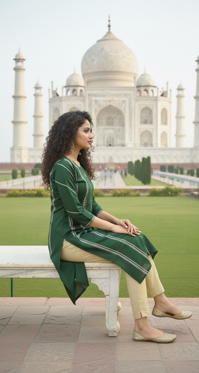 Linen 2-Piece Set with Elegant Gota Work – Perfect Blend of Tradition & Style (BOTTLE GREEN) (45)