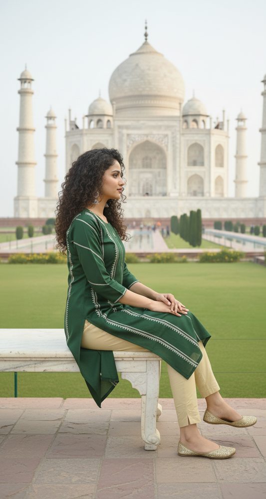 Linen 2-Piece Set with Elegant Gota Work – Perfect Blend of Tradition & Style (BOTTLE GREEN) (45)