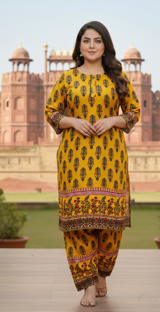 Elegant Stitched Printed Linen Dress – Large Size | Ready to Wear (2)