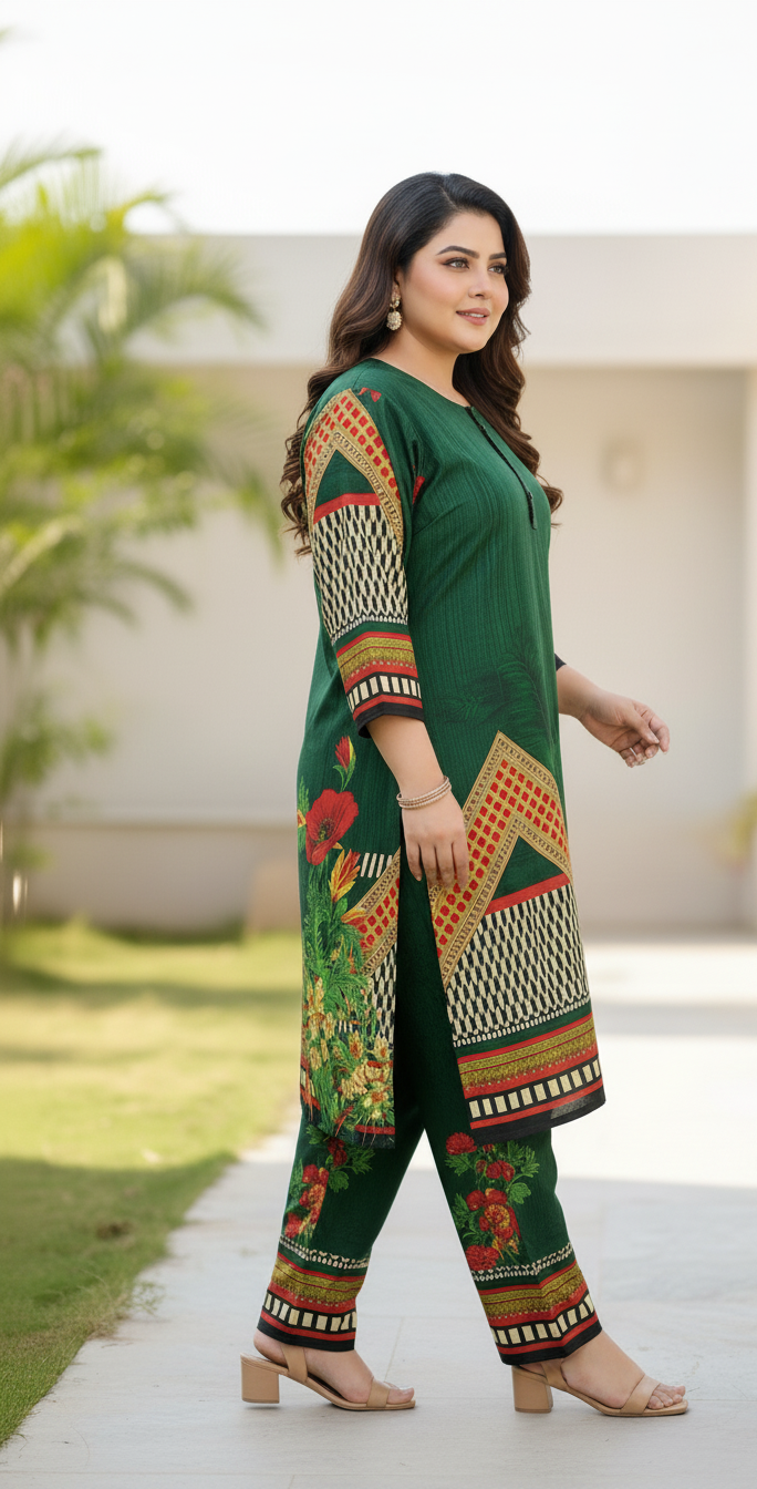 Elegant Stitched Printed Linen Dress – Large Size | Ready to Wear (8)