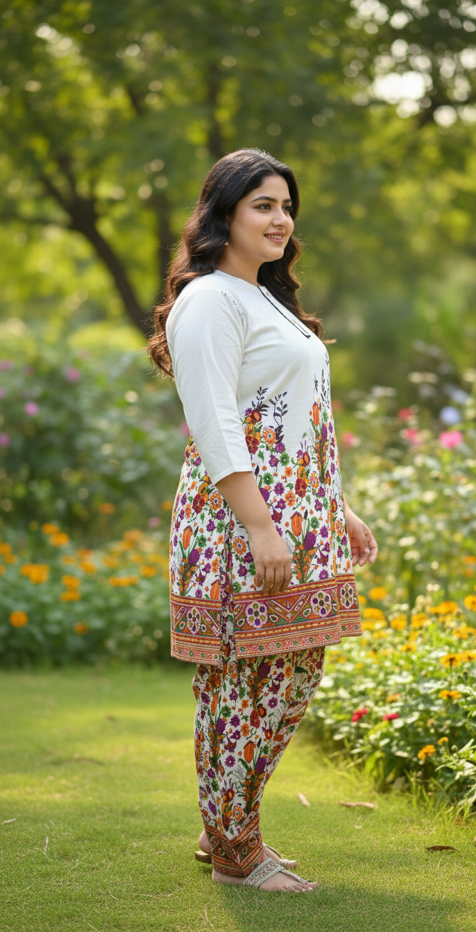 Elegant Stitched Printed Linen Dress – Large Size | Ready to Wear (5)