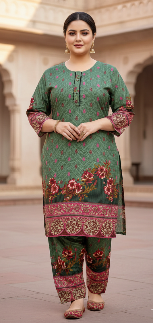 Elegant Stitched Printed Linen Dress – Large Size | Ready to Wear (7)