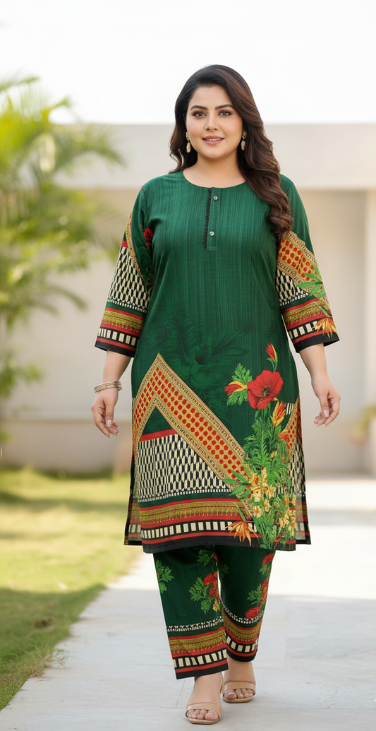 Elegant Stitched Printed Linen Dress – Large Size | Ready to Wear (8)