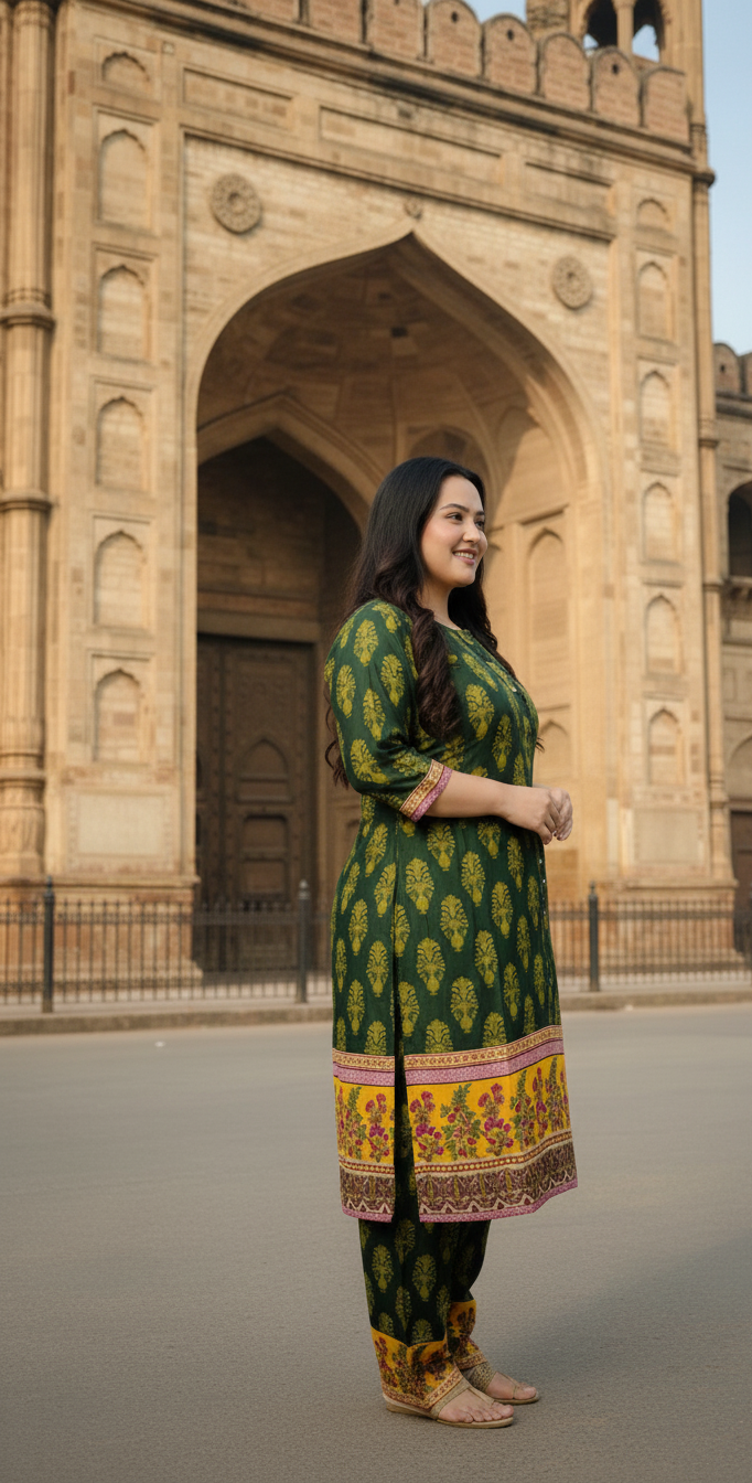 Elegant Stitched Printed Linen Dress – Large Size | Ready to Wear (11)