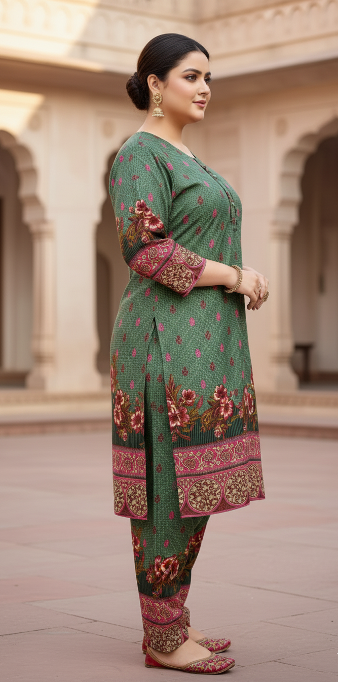 Elegant Stitched Printed Linen Dress – Large Size | Ready to Wear (7)