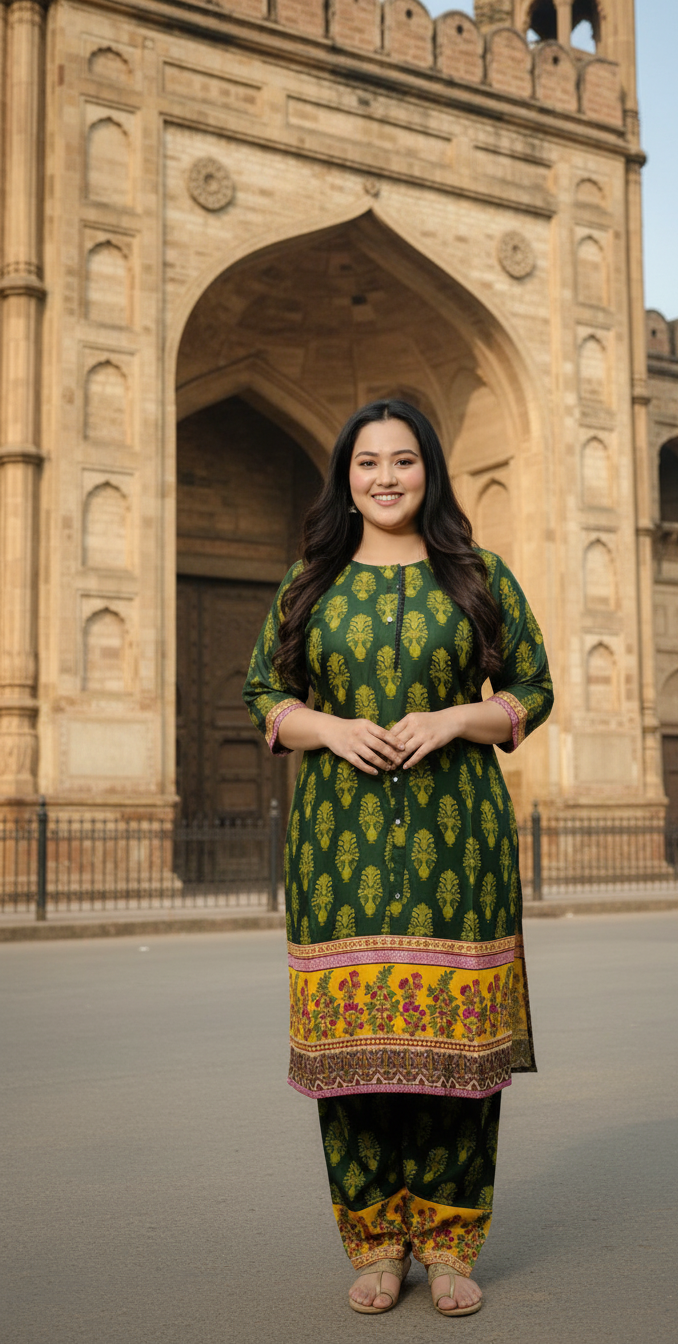 Elegant Stitched Printed Linen Dress – Large Size | Ready to Wear (11)