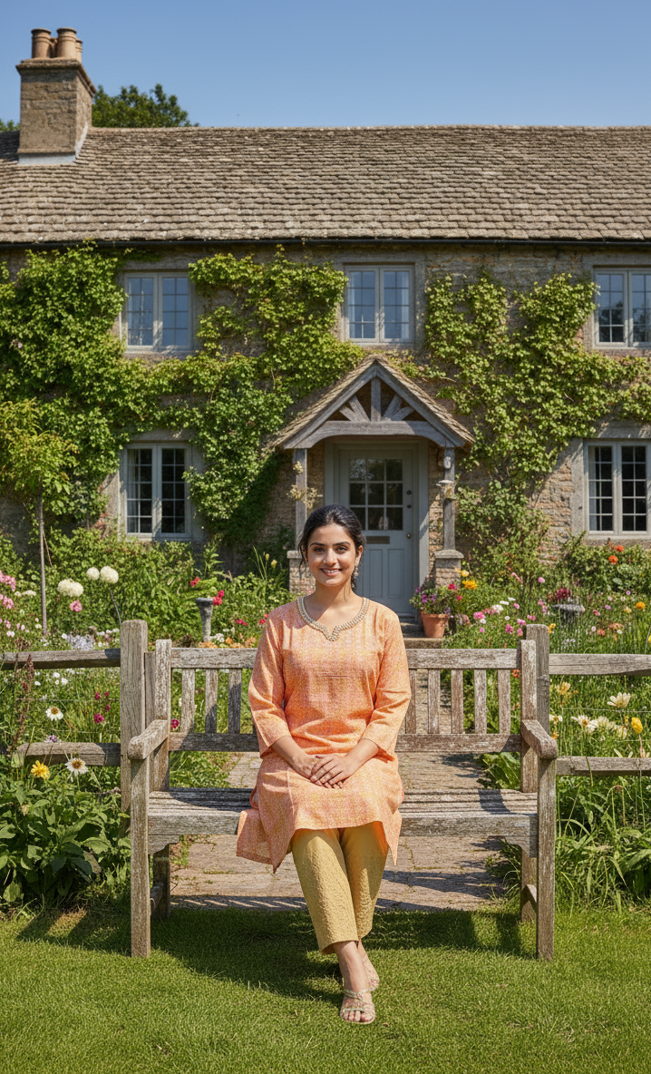 Stitched Cotton Frock with Embroidered Cotton Trouser – Steam Golden Printed 2-Piece Set (PEACH) (47)