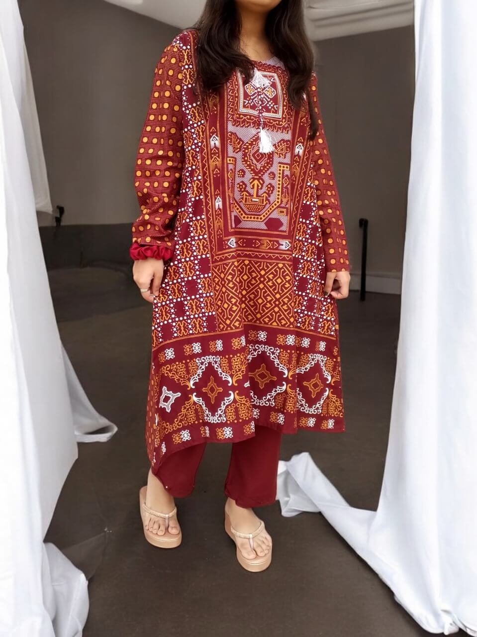 Steam Printed Linen 2-Piece Outfit for Girls – Elegant & Comfortable