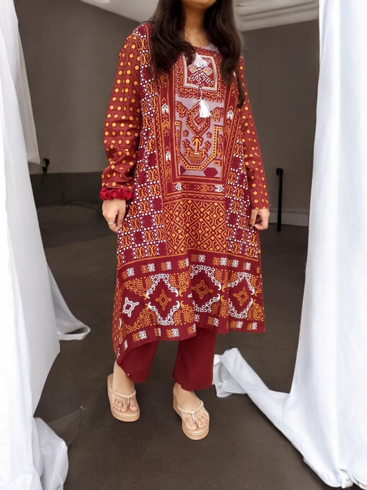 Steam Printed Linen 2-Piece Outfit for Girls – Elegant & Comfortable