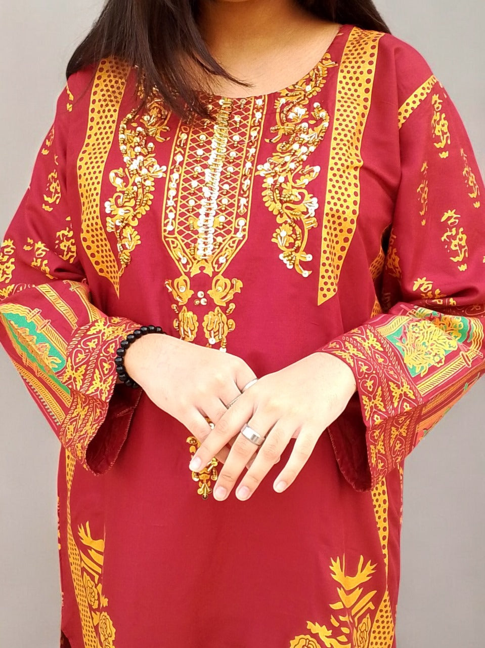 Classy Summer Arabic Lenan 2-Piece Suit (Mehroon)