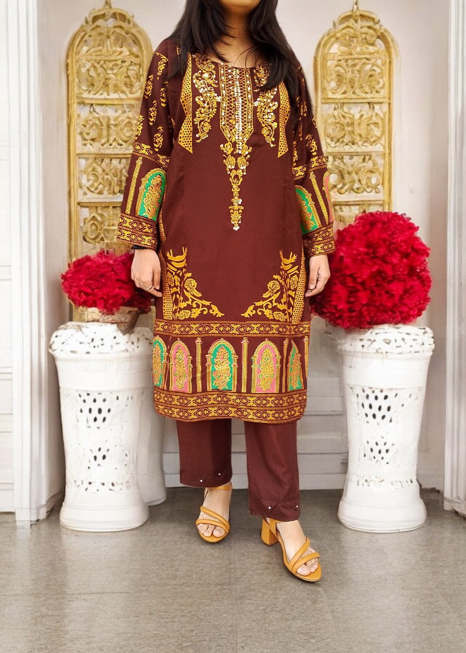 Classy Summer Arabic Lenan 2-Piece Suit (Brown)