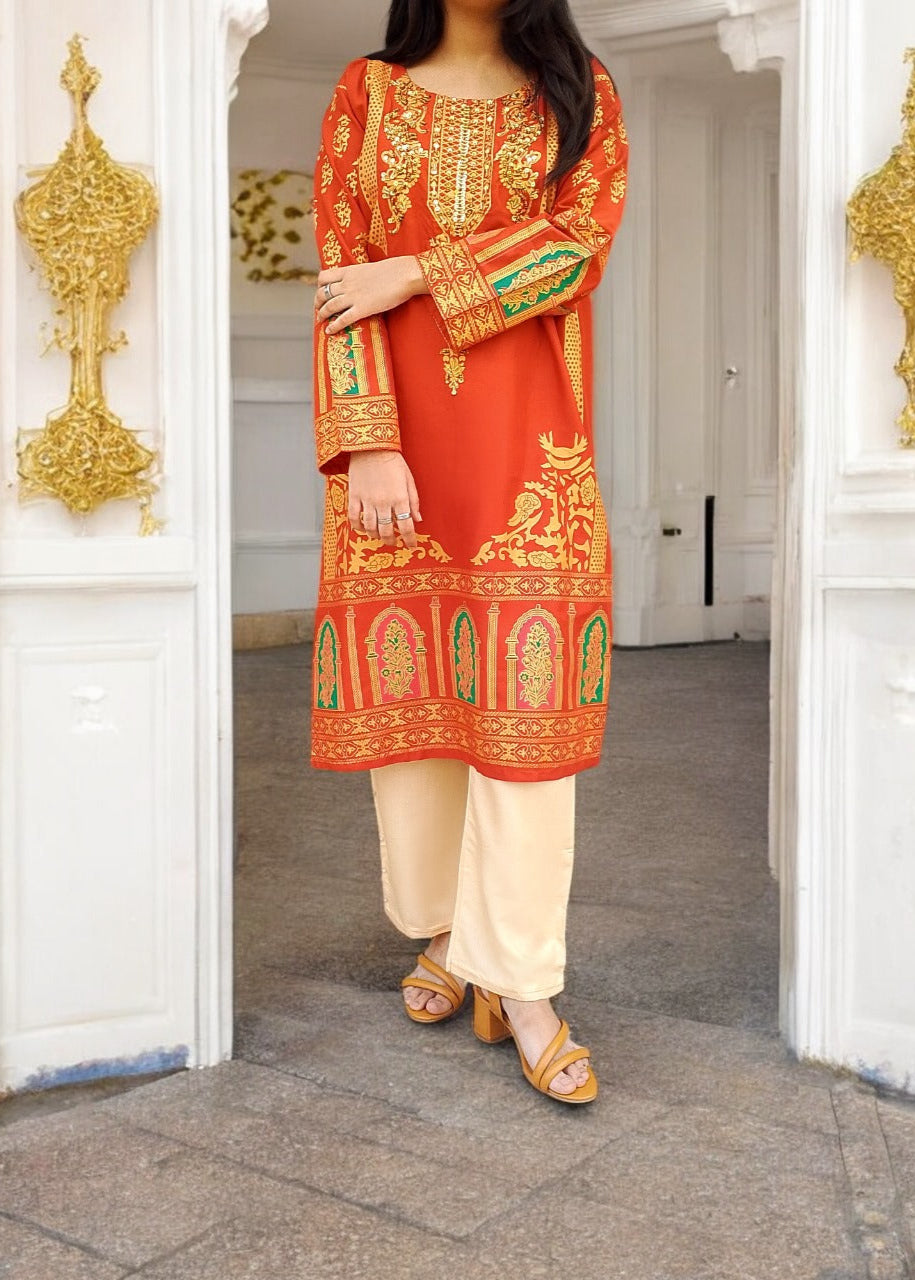 Classy Summer Arabic Lenan 2-Piece Suit (Musturd)