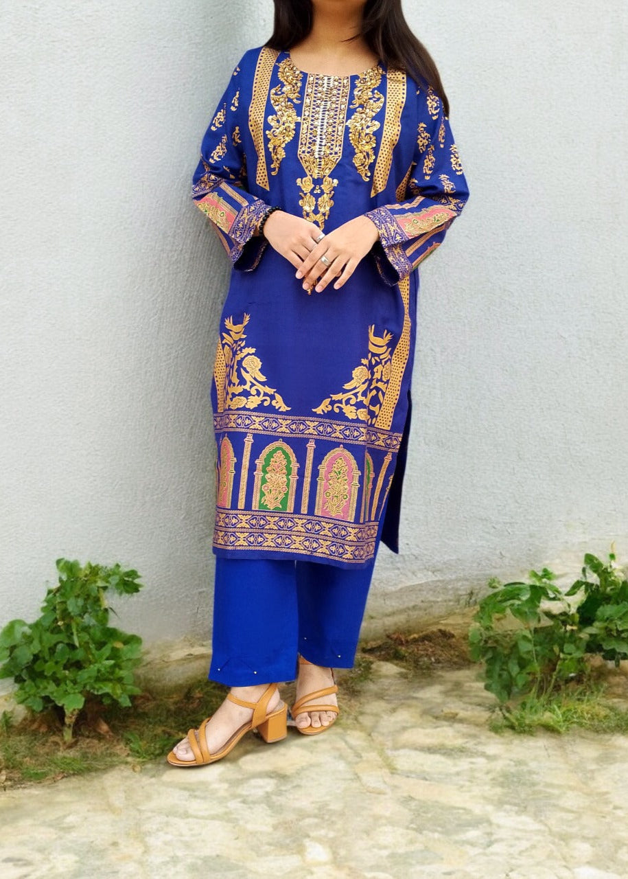 Classy Summer Arabic Lenan 2-Piece Suit (Royal Blue)