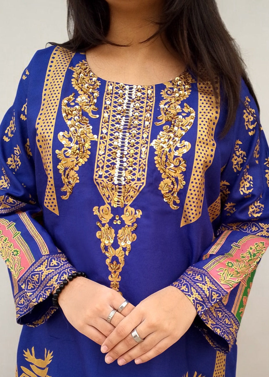 Classy Summer Arabic Lenan 2-Piece Suit (Royal Blue)