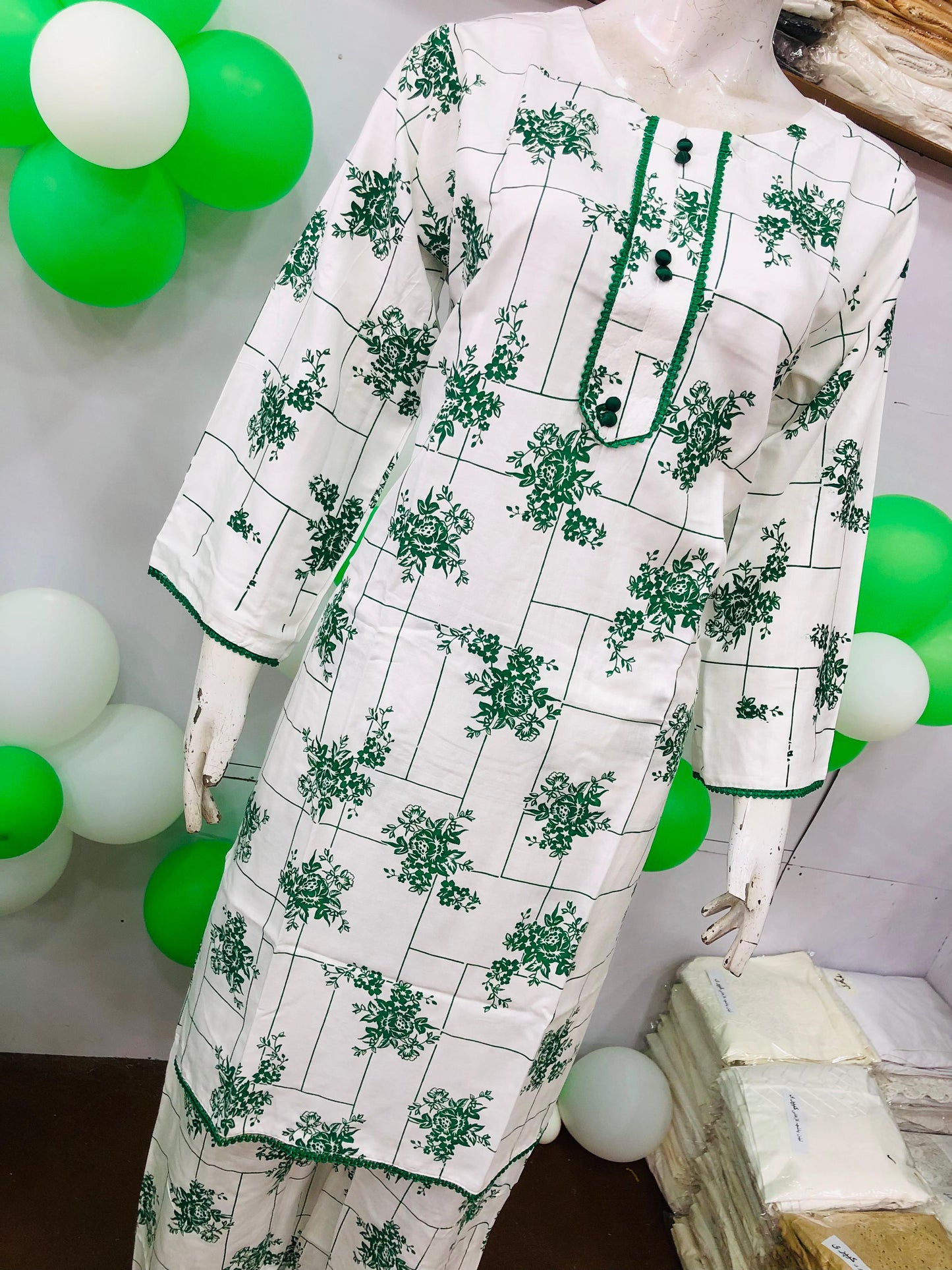 Ever Green SUMMER LINEN 2 PIECE (Check Flower) (95)