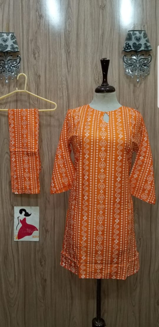 Steam Printed Linen 2-Piece Outfit for Girls (Chunri Print)