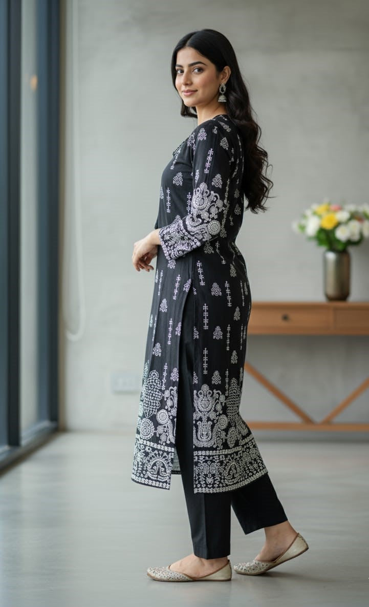 Steam Printed Linen 2-Piece Outfit for Girls (BLACK WHITE) (63)