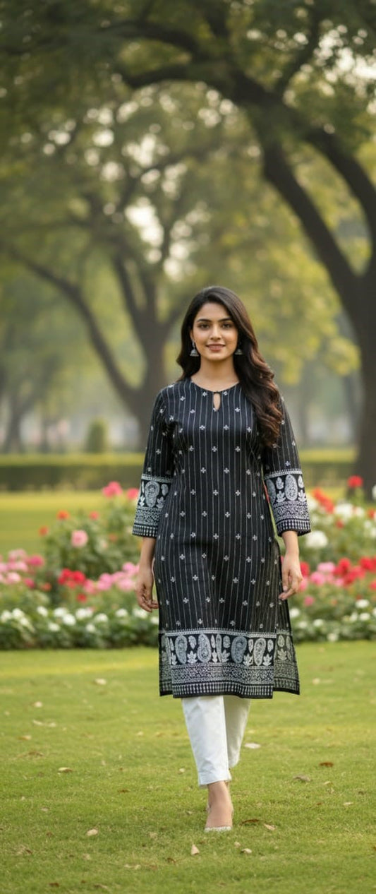 Steam Printed Linen 2-Piece Outfit for Girls (BLACK WHITE) (68)