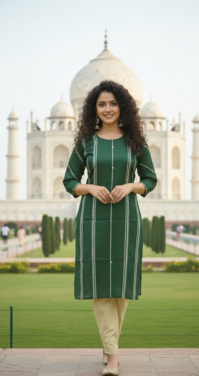 Linen 2-Piece Set with Elegant Gota Work – Perfect Blend of Tradition & Style (BOTTLE GREEN) (45)