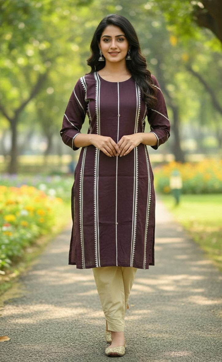 Linen 2-Piece Set with Elegant Gota Work – Perfect Blend of Tradition & Style (BROWN) (56)