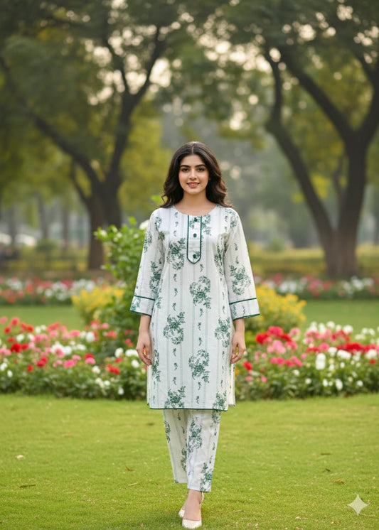 Ever Green SUMMER LINEN 2 PIECE (Check Flower) (95)
