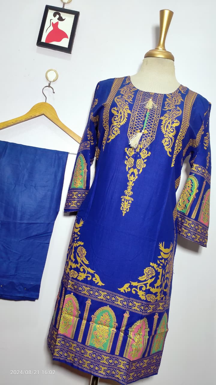 Classy Summer Arabic Lenan 2-Piece Suit (Royal Blue)