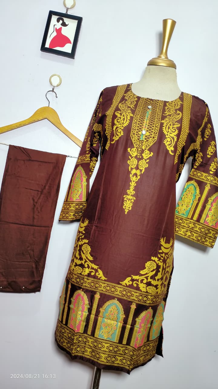 Classy Summer Arabic Lenan 2-Piece Suit (Brown)