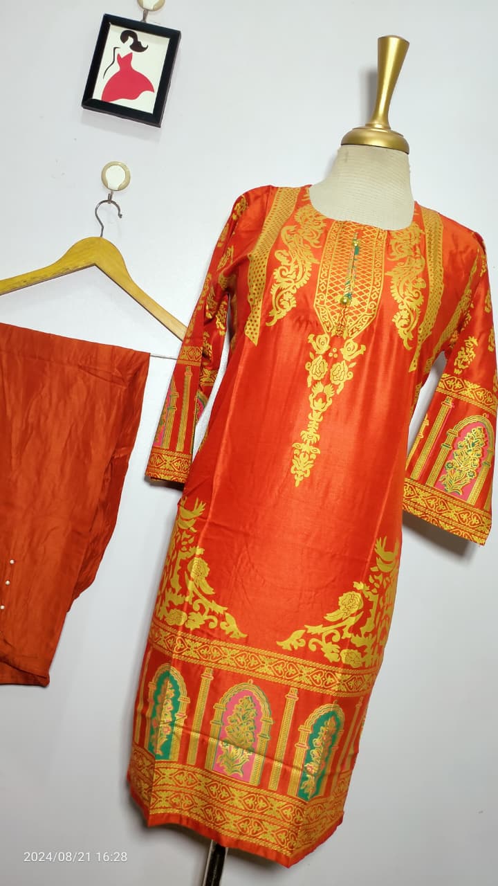 Classy Summer Arabic Lenan 2-Piece Suit (Musturd)