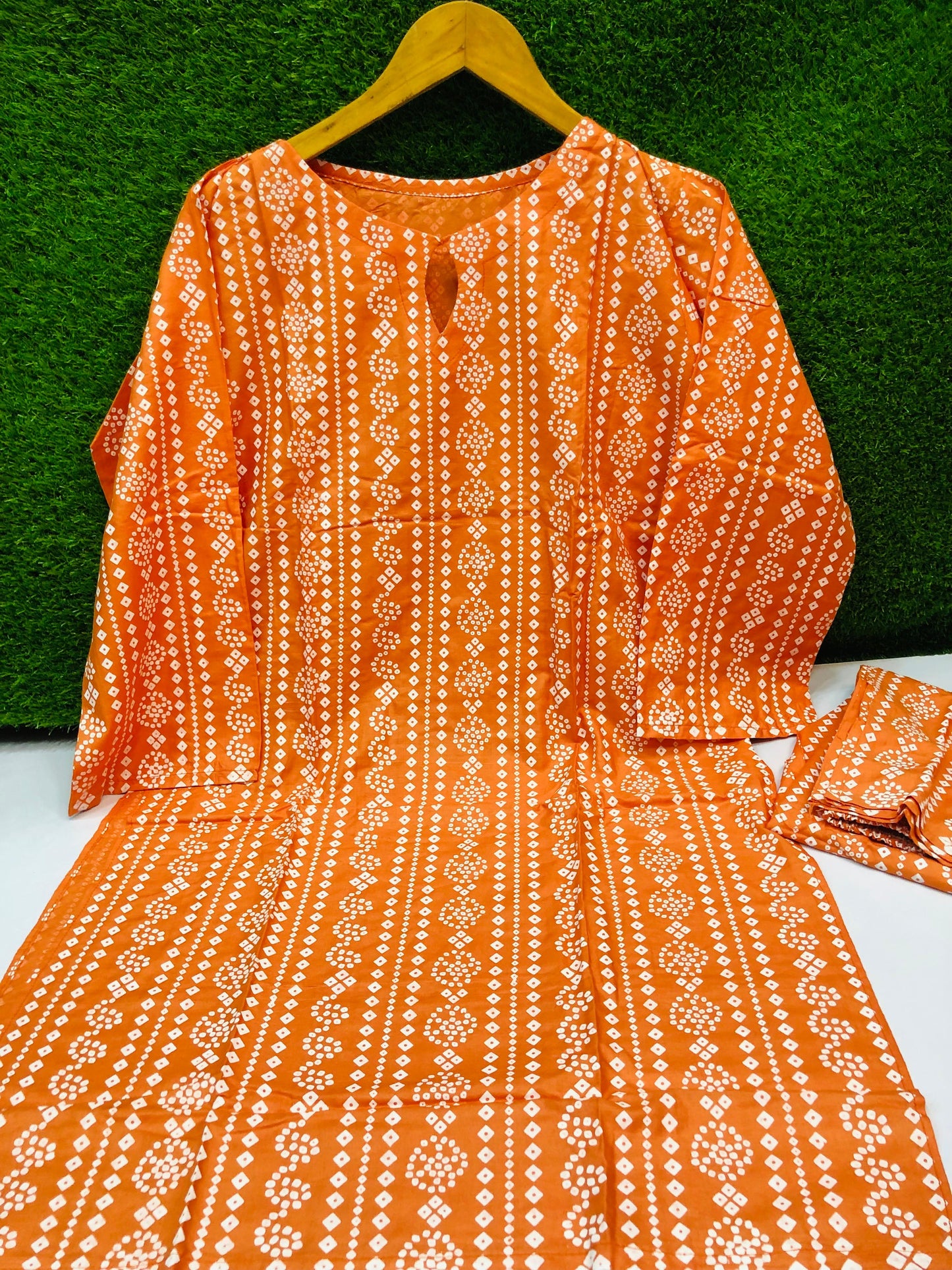 Steam Printed Linen 2-Piece Outfit for Girls (Chunri Print)