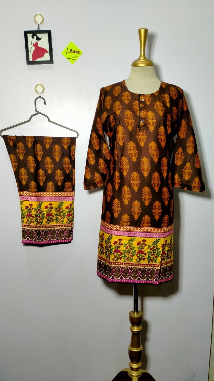 Elegant Stitched Printed Linen Dress – Large Size | Ready to Wear (4)